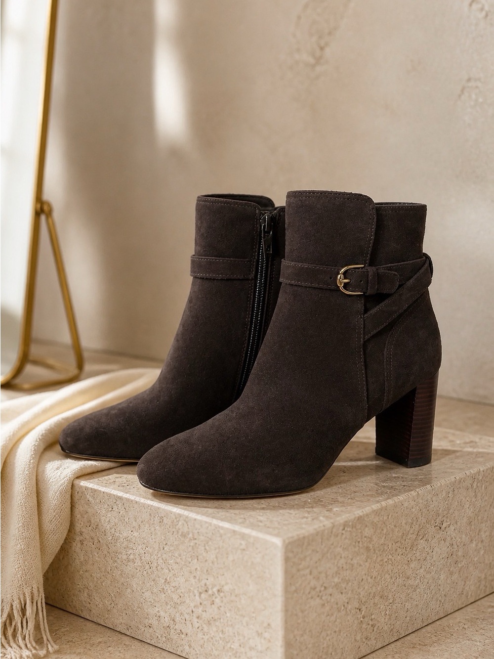 Women's Suede Ankle Boots in Dark Brown